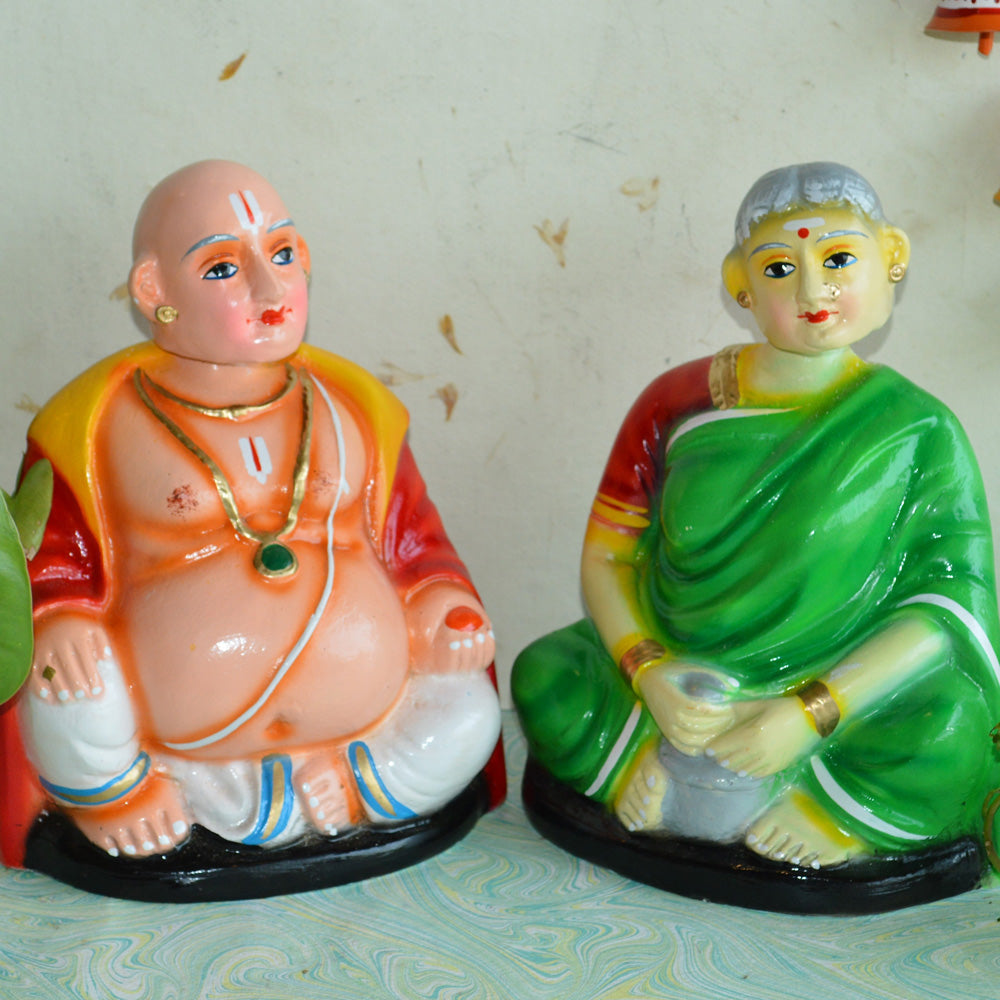 Navaratri Handcrafted Chettiyar And Chettiachi Set-Naamam Traditional Indian Golu Doll