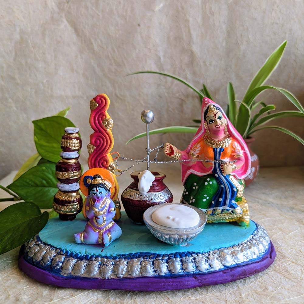 Navarathri Golu Doll Yeshoda Krishna Skimming Butter