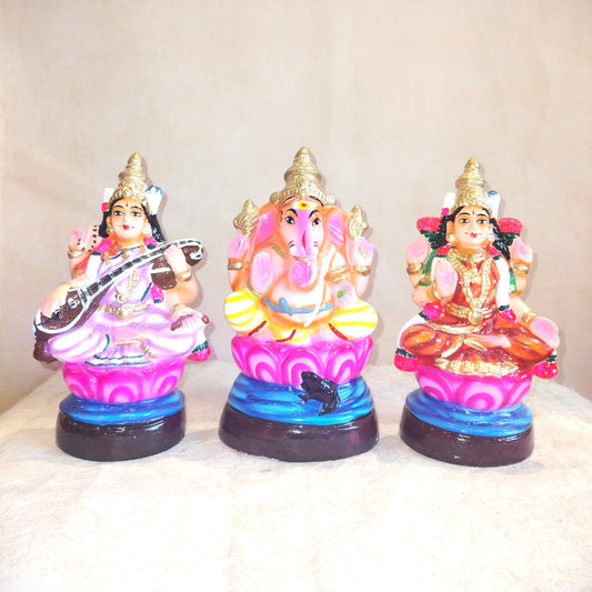 Navaratri Handcrafted Lakshmi Ganesh Saraswati Set Traditional Indian Golu Doll