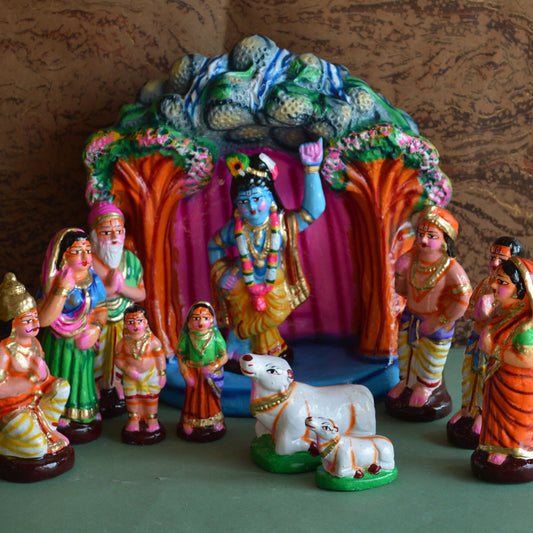 Navaratri Handcrafted Krishna Govardhanagiri Set Traditional Indian Golu Doll